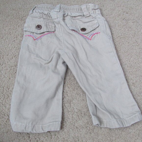 Cherokee Zip Up Khaki Pants Girls Size 9M Tan Beige Elastic Infant Bottoms - Picture 3 of 4
